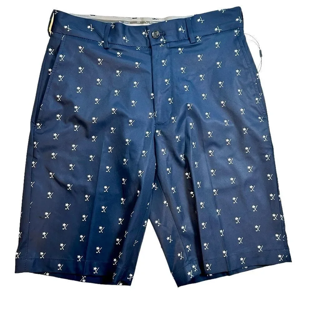 NWT Walter Hagen Navy Blue Palm Club Print Golf Casual 10” Shorts  - Size 30”